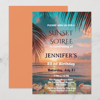 Convites Festa de Aniversário na Praia com Pôr do Sol no Oc