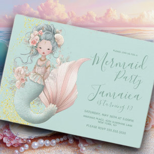 Convites Festa de Aniversário na Praia da Sereia Asiática