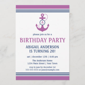 Convites Festa de aniversário Náutica Roxa Convida com Ânco