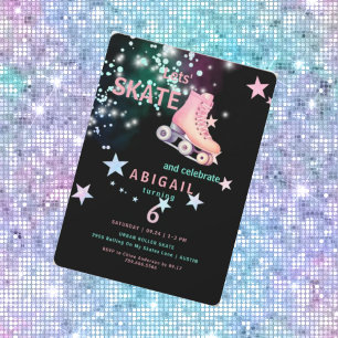 Convites Festa de aniversário Negra-Negra-Néon-Roller