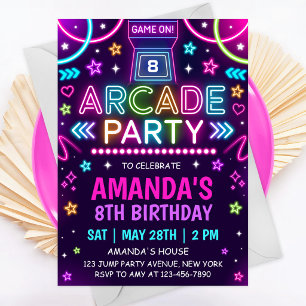 Convites Festa de Aniversário Neon Glow Arcade