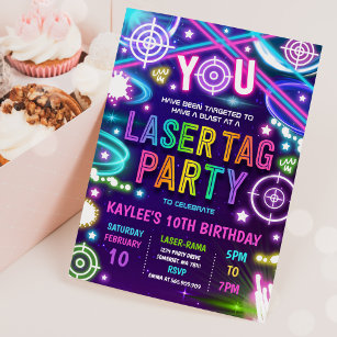 Convites Festa de aniversário Neon Glow Laser Tag