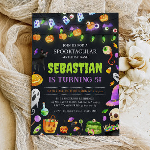 Convites Festa de aniversário Neon Halloween, Aniversário d