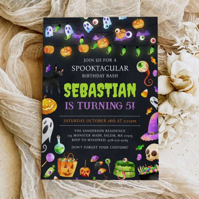Convites Festa de aniversário Neon Halloween, Aniversário d (Criador carregado)