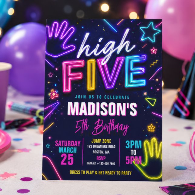 Convites Festa de Aniversário Neon High Five (Criador carregado)