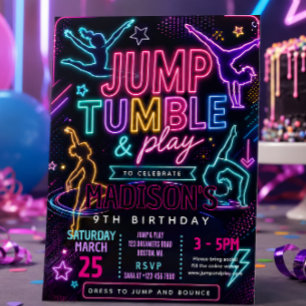 Convites Festa de Aniversário Neon Jump & Tumble