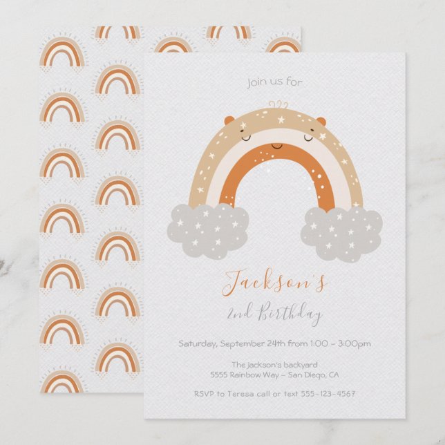 Convites Festa de aniversário Neutra Pesa do Arco-íris (Frente/Verso)