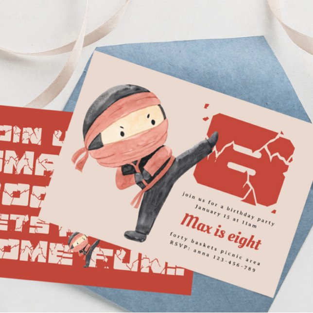 Convites Festa de aniversário Ninja, Boys 8º aniversário (Criador carregado)