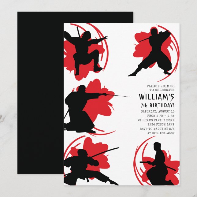 Convites Festa de aniversário Ninja moderna (Frente/Verso)