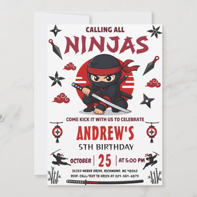 Convites Festa de Aniversário Ninja Pessoal (Frente)