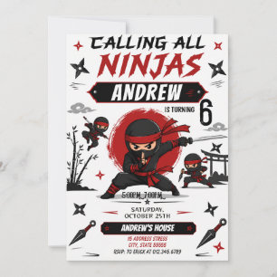 Convites Festa de aniversário ninja pessoal para menino