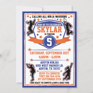 Convites Festa de Aniversário Ninja Warrior Girls Azul e La