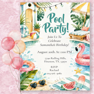 Convites Festa de Aniversário no Cabana da Piscina com Aqua