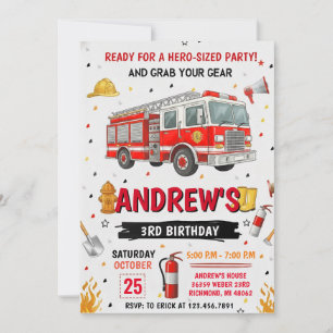 Convites Festa de Aniversário no Caminhão de Bombeiros Pess