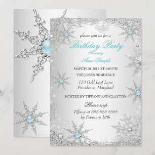 Convites Festa de Aniversário no Inverno Azul Turquesa