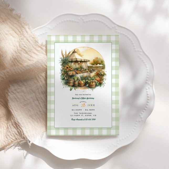 Convites Festa de Aniversário no Mercado de Produtores Rúst (Locally Grown Rustic Farmers Market Birthday Party Invitation)