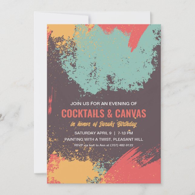 Convites Festa de aniversário Noturna de Pintura (Frente)