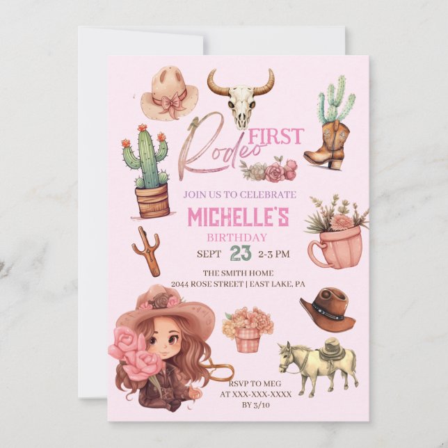 Convites Festa de aniversário Ocidental de Garota Rodeada R (Frente)