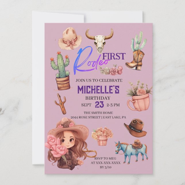 Convites Festa de aniversário Ocidental de Garota Rodeada R (Frente)