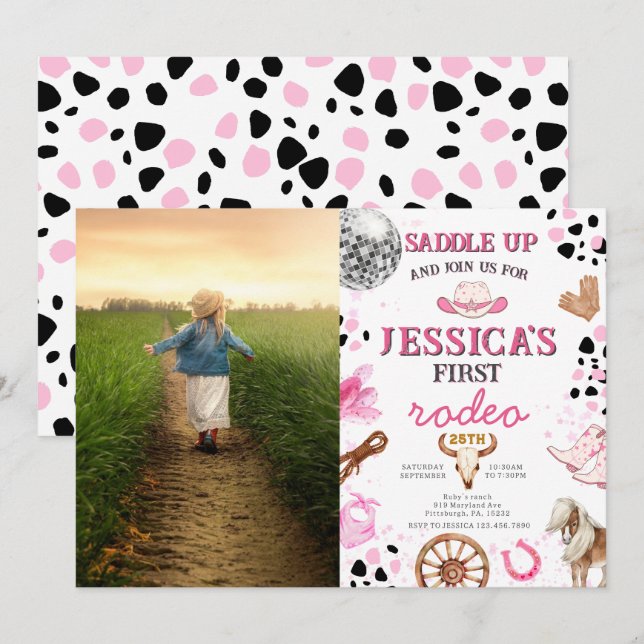 Convites Festa de aniversário Ocidental Selvagem de Cowgirl (Frente/Verso)