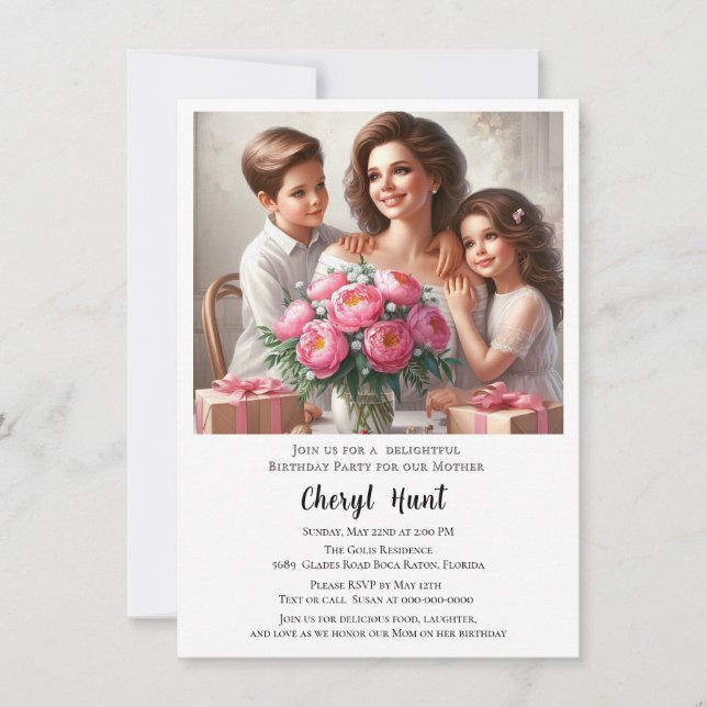 Convites Festa de Aniversário para a Família da Mãe  (Frente)
