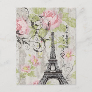 Convites festa de aniversário parisiense da torre Eiffel