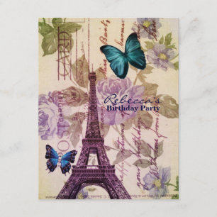 Convites festa de aniversário parisiense da torre Eiffel