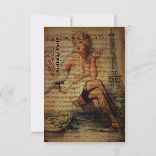 Convites festa de aniversário parisiense feminino da torre (Frente)