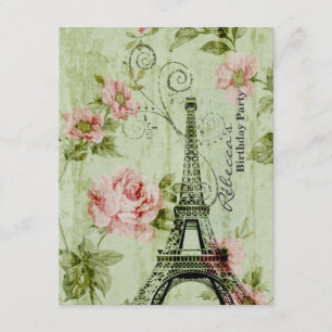 Convites festa de aniversário parisiense floral em Torre E