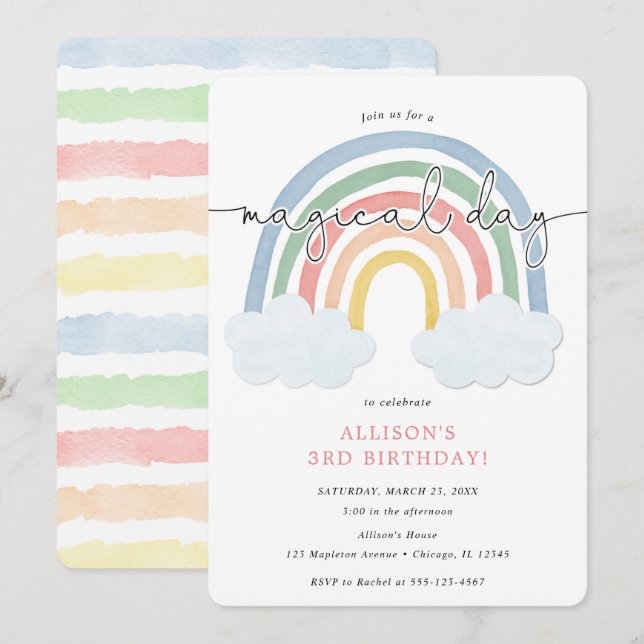 Convites Festa de aniversário pastel arco-íris de água (Frente/Verso)