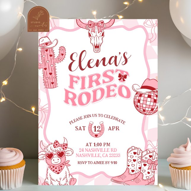 Convites Festa de Aniversário Pastel Retro First Rodeo (Criador carregado)