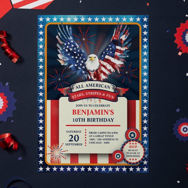 Convites Festa de Aniversário Patriótica Águia Americana (Celebrate in true American spirit with this bold and birthday invitation featuring a majestic eagle!)