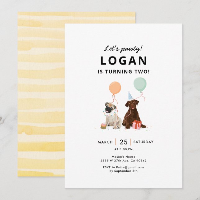 Convites Festa de aniversário Pawty Dog (Frente/Verso)