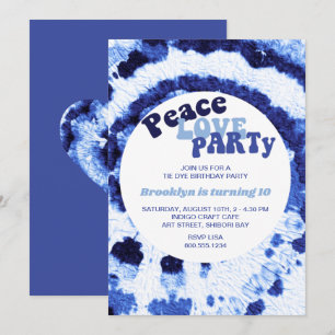 Convites Festa de Aniversário Peace Love Party Shibori Azul