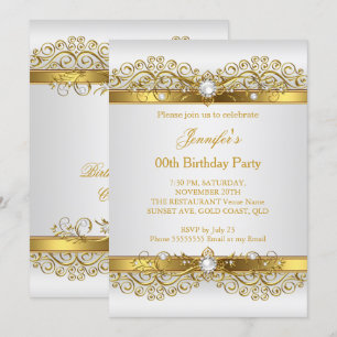 Convites Festa de Aniversário Pérola Elegante Dourado Branc