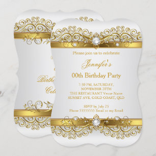 Convites Festa de Aniversário Pérola Elegante Dourado Branc