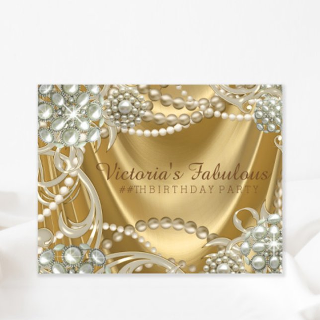 Convites Festa de Aniversário Pérolas Hollywood Glam (You can change all of the text for your event on this elegant any occasion invitation.)