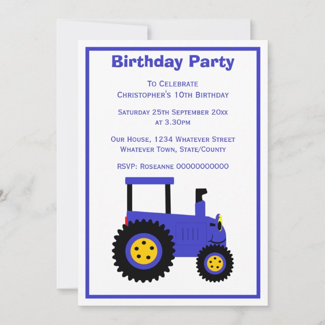 Convites Festa de Aniversário Personalizada Blue Tractor De (Frente)