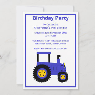 Convites Festa de Aniversário Personalizada Blue Tractor De