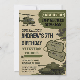 Convites Festa de Aniversário Personalizada Camuflagem Exér