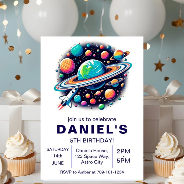 Convites Festa de aniversário Personalizada Com Espaço Exte (Outer Space-Themed Custom Birthday Party Invitation
)
