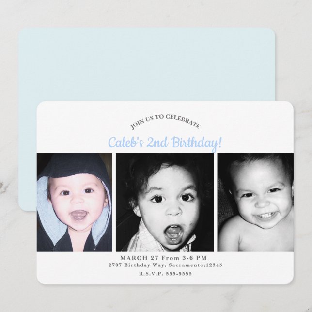 Convites Festa de aniversário Personalizada de 3 Fotografia (Frente/Verso)