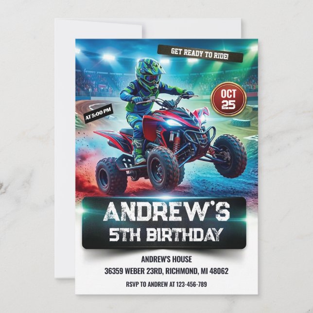 Convites Festa de aniversário personalizada de ATV para men (Frente)