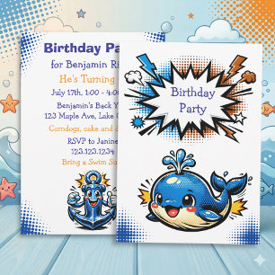 Convites Festa de Aniversário Personalizada de Baleia Náuti
