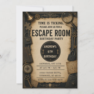 Convites Festa de aniversário personalizada de Escape Room