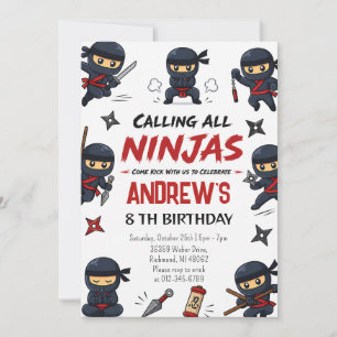 Convites Festa de Aniversário Personalizada de Ninja Guerre
