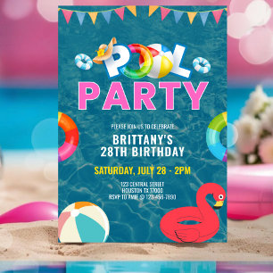 Convites Festa de aniversário Personalizada de Piscina Rosa