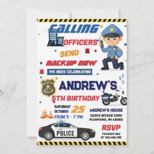 Convites Festa de aniversário personalizada de policial mod