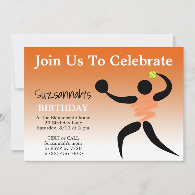 Convites Festa de aniversário Personalizada De Softball De  (Frente)