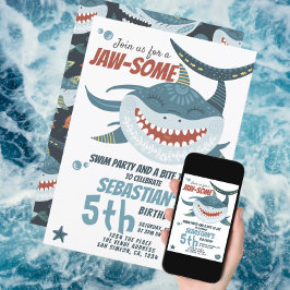 Convites Festa de aniversário Personalizada de Tubarão Feli